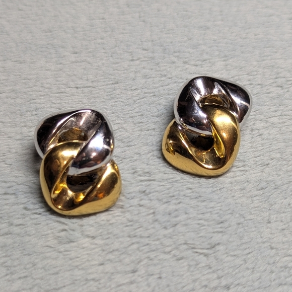Vintage Gold & Silvertone Twisted Clip Earrings - Picture 2 of 7